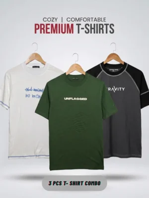 4 (25) T-shirt Combo (White, Green, Ash)