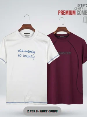 5 (25) T-shirt Combo (White, Maroon)