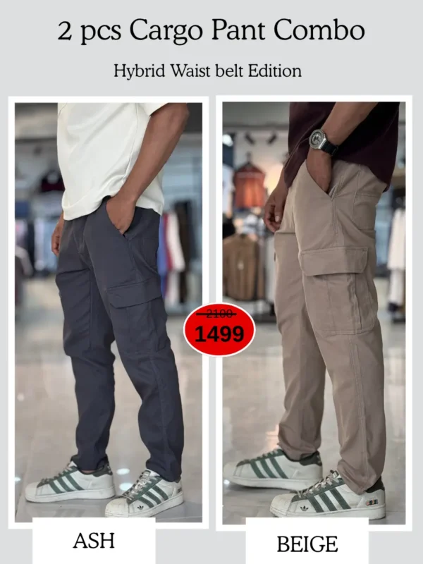 3 (4) Metro Cargo Pants Combo (Beige & Ash)
